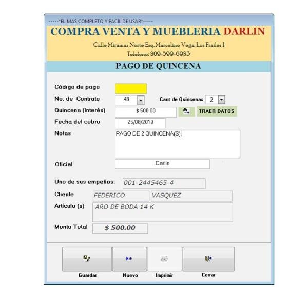 SISTEMA PARA COMPRAVENTAS Y EMPEÑOS