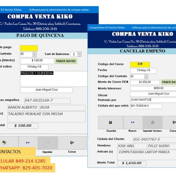 SISTEMA PARA COMPRAVENTAS Y EMPEÑOS